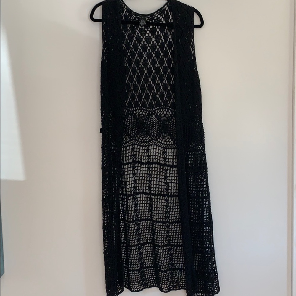 Black Crotchet Duster Vest